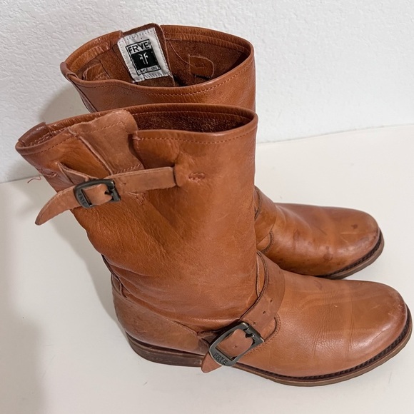 Frye Veronica Whiskey Short Mid Calf Belted Leather Moto Boots 7 - Picture 6 of 16